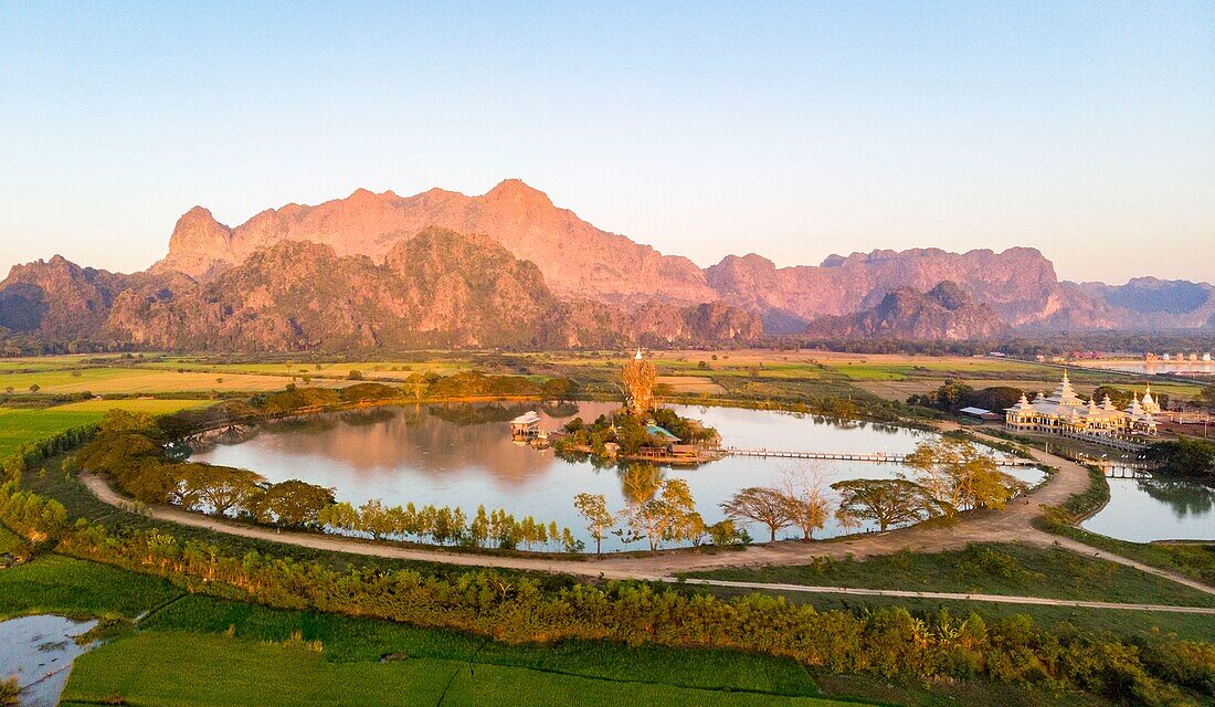 Myanmar (Burma), Karen State, Hpa An, Kyauk Kalap Monastery or Kyaik Ka Lat (aerial view)