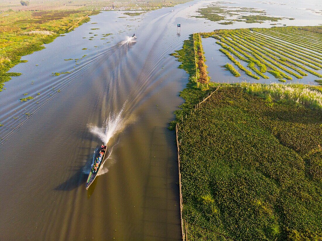 Myanmar (Burma), Shan-Staat, Inle-See, Kela Floating Gardens (Luftaufnahme)