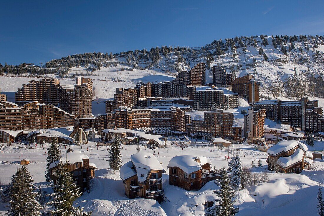 France, Haute Savoie, Chablais Massif, Portes du Soleil ski area, Avoriaz, general view of the resort