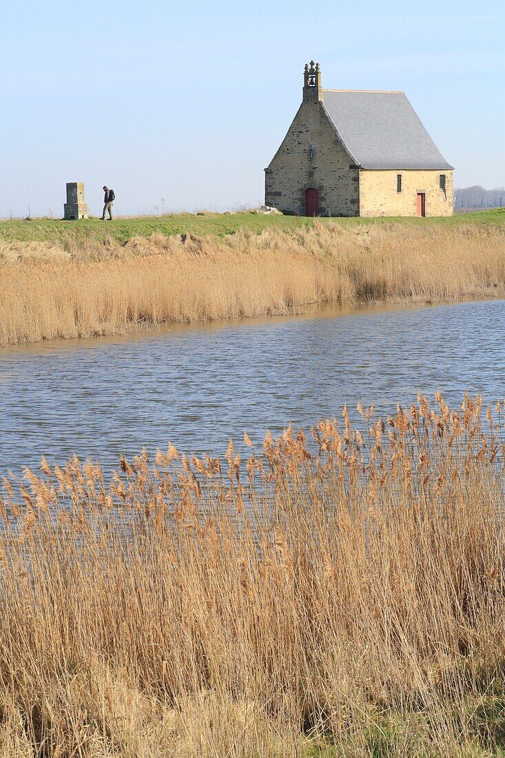 Frankreich, Ille et Vilaine, Smaragdküste, Bucht von Mont Saint Michel, von der UNESCO zum Weltkulturerbe erklärt, Saint Broladre, die Kapelle Sainte Anne (17. Jh.) am Rande des Deichs der Herzogin Anne