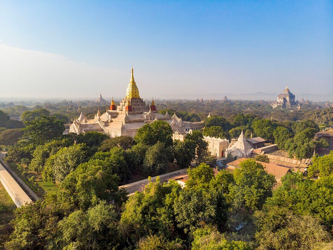 Myanmar (Burma), Mandalay region, Bagan listed as World Heritage by UNESCO Buddhist archaeological site (aerial view) , Ananda temple