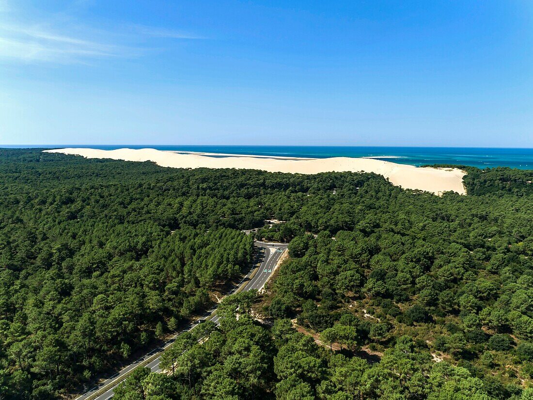 France, Gironde, Bassin d'Arcachon, La Teste de Buch, Dune du Pilat (aerial view)