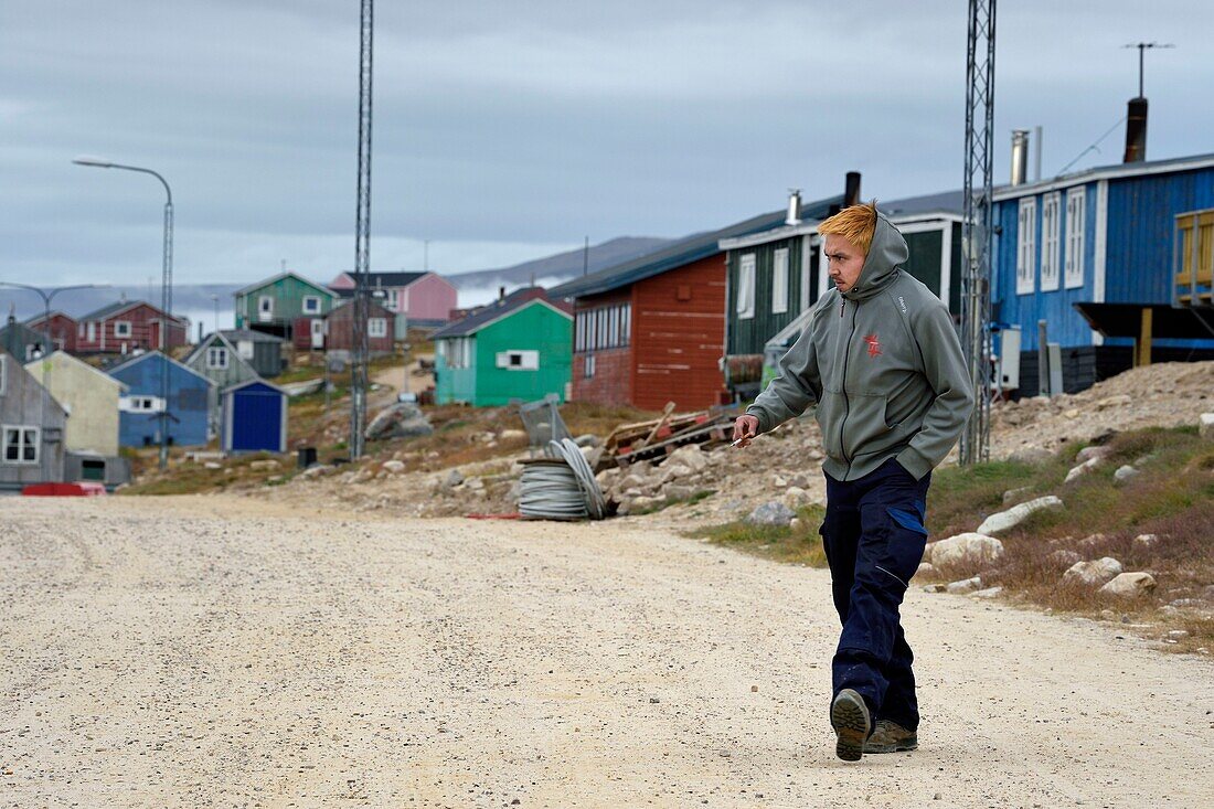 Greenland, North West coast, Baffin Sea, Qaanaaq or New Thule, street scene