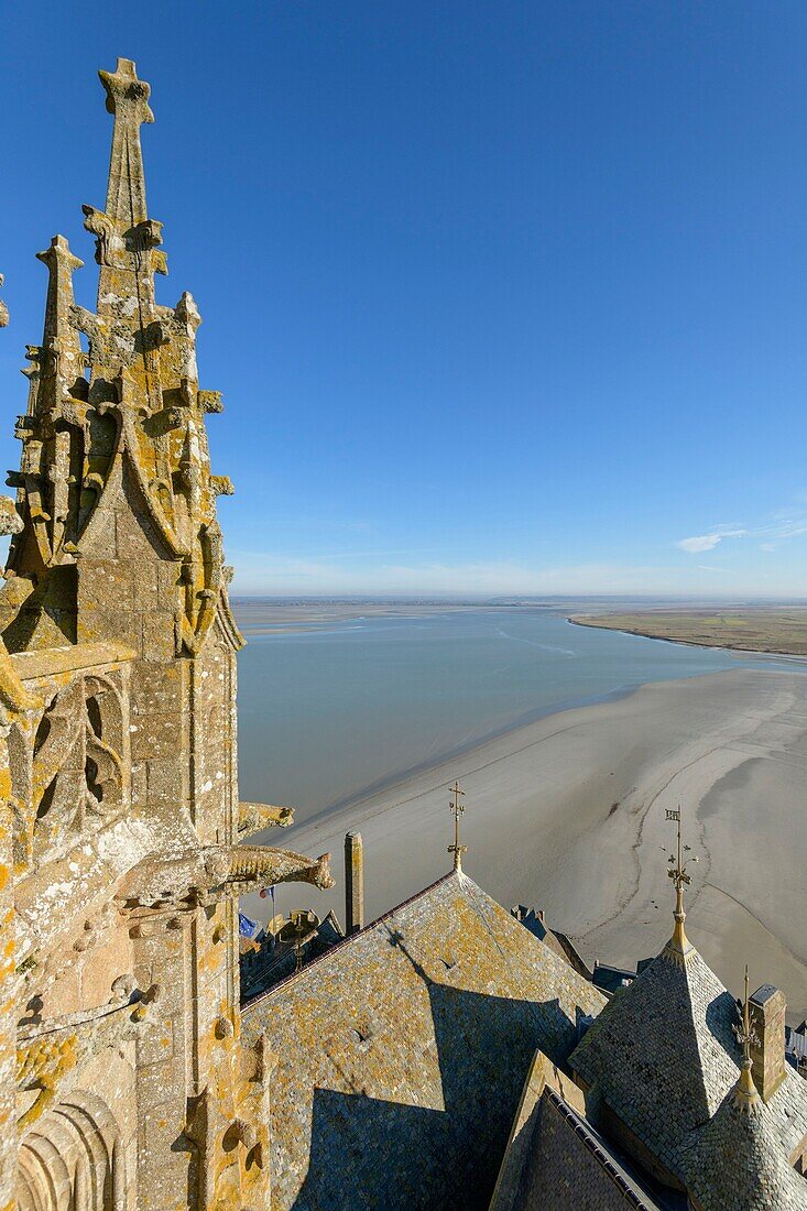 France, Manche, the Mont-Saint-Michel, detail of the abbey from outside the church