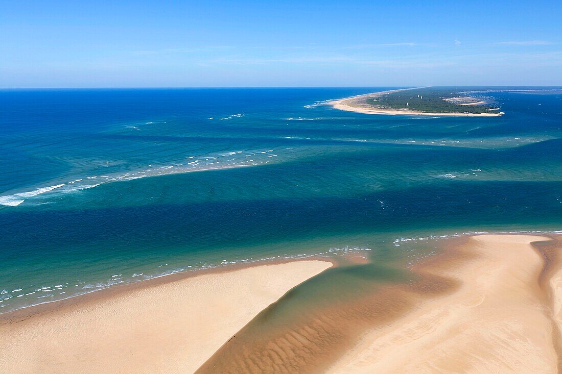 Frankreich, Gironde, Bassin d'Arcachon, Luftaufnahme des Passes zwischen Cap Ferret und Banc d'Arguin (Luftaufnahme)