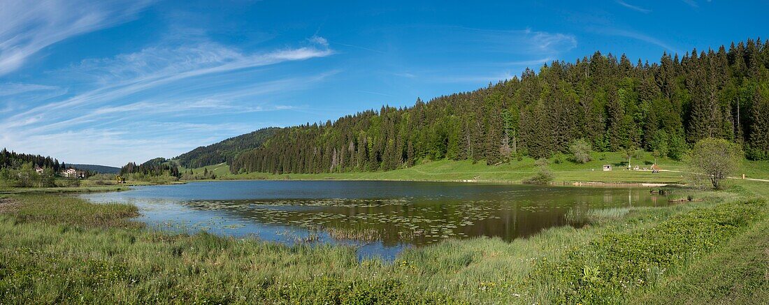 France, Jura, panoramic view of the lake of Lamoura