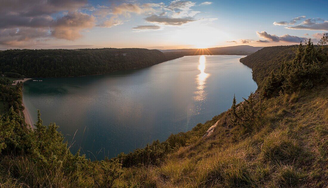 France, Jura, panoramic view of the lake of Bonlieu