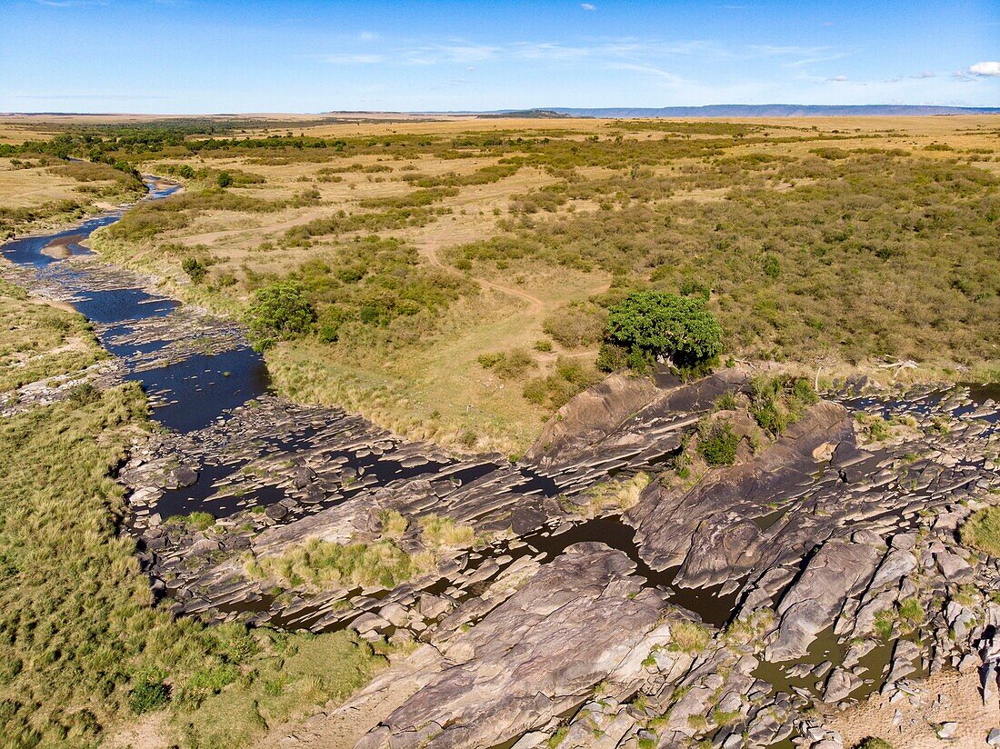 Kenya, Masai Mara Game Reserve, Olare Orok river from a drone