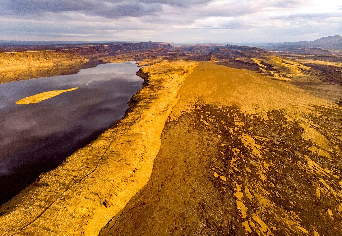 Kenya, lake Magadi, Rift valley, little Magadi (aerial view)