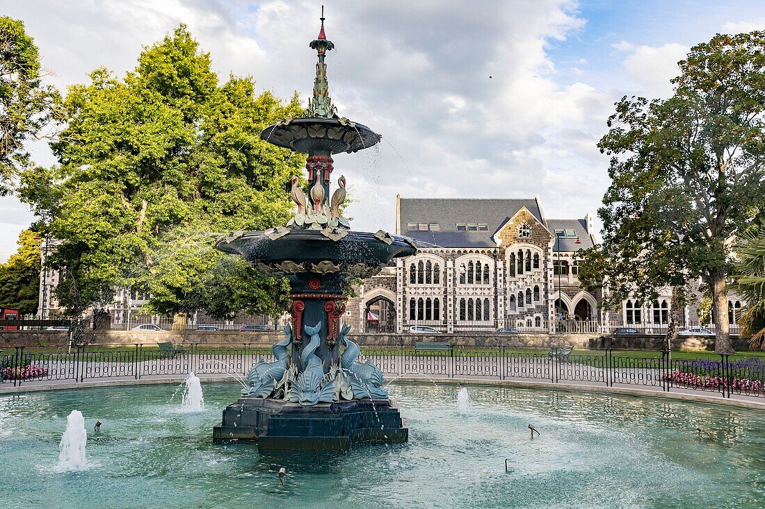 Neuseeland, Südinsel, Region Canterbury, Christchurch, Springbrunnen im Botanischen Garten