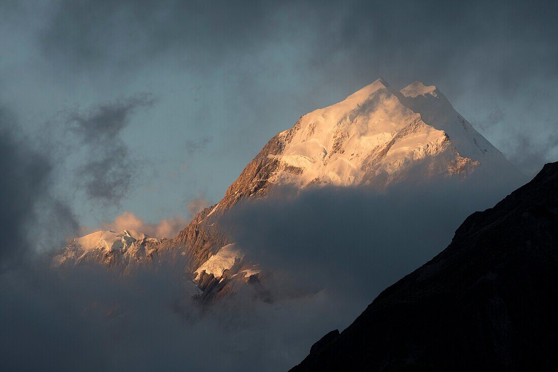 Neuseeland, Südinsel, Region Canterbury, Aoraki Mount Cook, 3724 m, gekennzeichnet als Unesco Weltkulturerbe, Aoraki Mount Cook Park