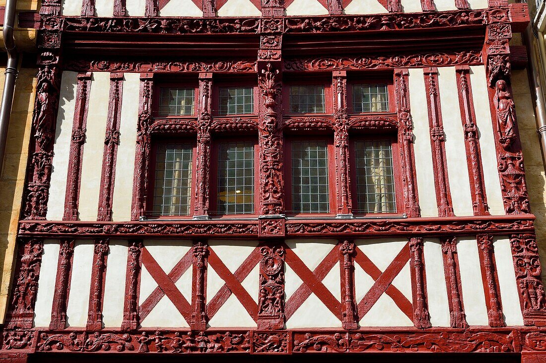France, Calvados, Caen, half-timbered houses dating from the 16th century located at 52 and 54 rue Saint-Pierre
