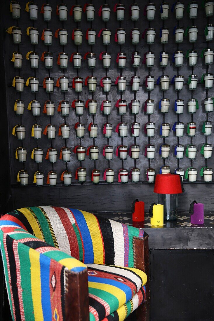 Morocco, Tangier Tetouan region, Tangier, home made candles in a shop of the Rûmi brand