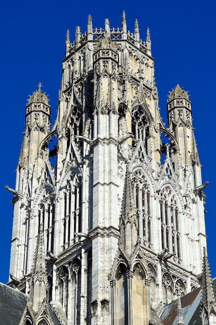 France, Seine Maritime, Rouen, Church of Saint Ouen (12th&#x2013;15th century), the so-called crowned bell tower on the cross of the transept