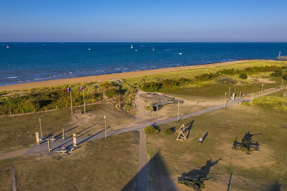 France, Calvados, Courseulles sur Mer, Juno Beach Centre, museum dedicated to Canada's role during the Second World War (aerial view)