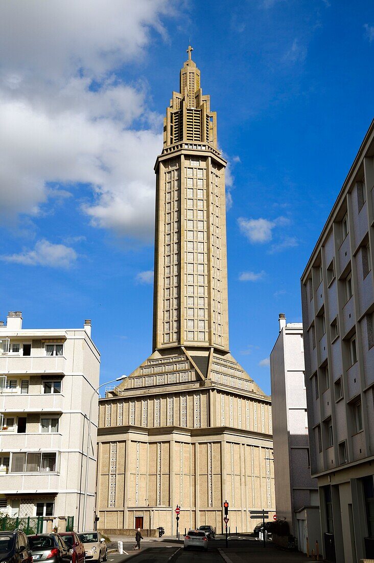 France, Seine Maritime, Le Havre, Downtown rebuilt by Auguste Perret listed as World Heritage by UNESCO, the St. Joseph's Church