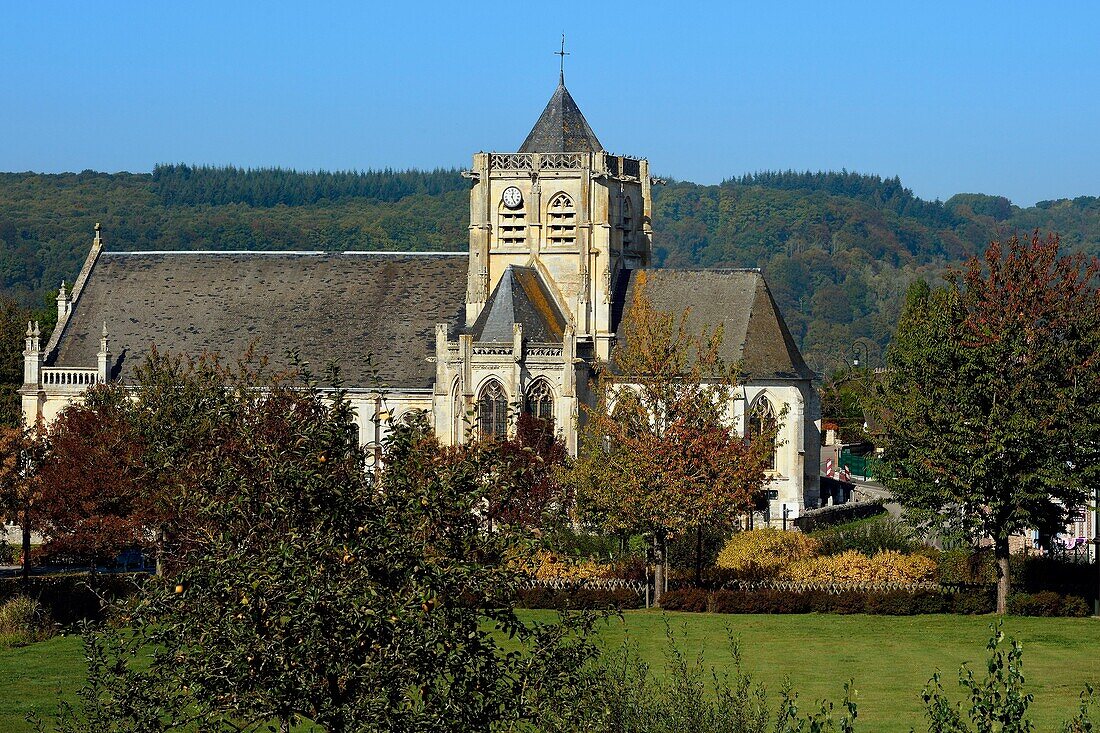 Frankreich, Seine-Maritime, Pays de Caux, Regionaler Naturpark der normannischen Seine-Mäander, Vatteville la Rue, Kirche Saint-Martin aus dem 15. und 16.