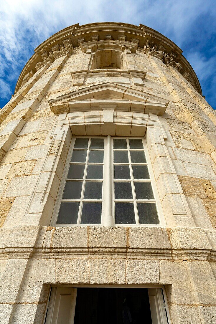 France, Gironde, Verdon sur Mer, rocky plateau of Cordouan, lighthouse of Cordouan, listed as Monument Historique, masonry detail