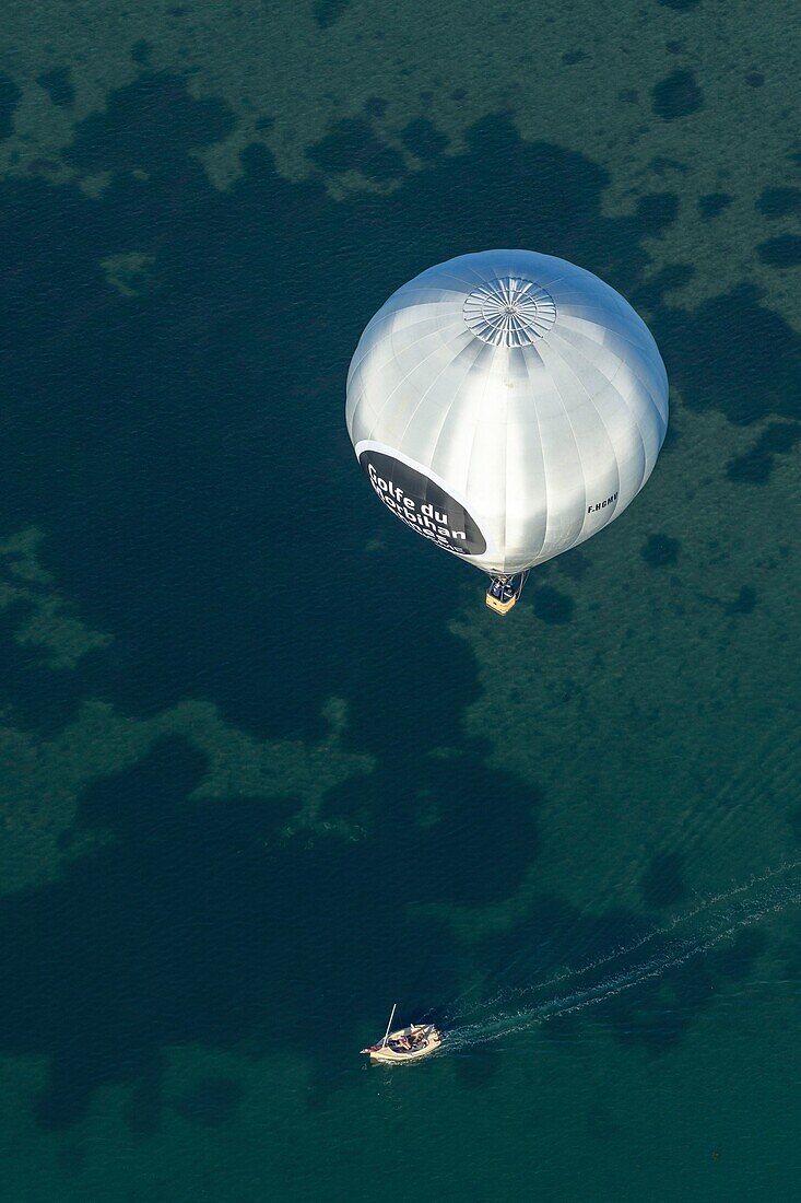 France, Morbihan, Ile-d'Arz, aerial view of a balloon over the Gulf of Morbihan