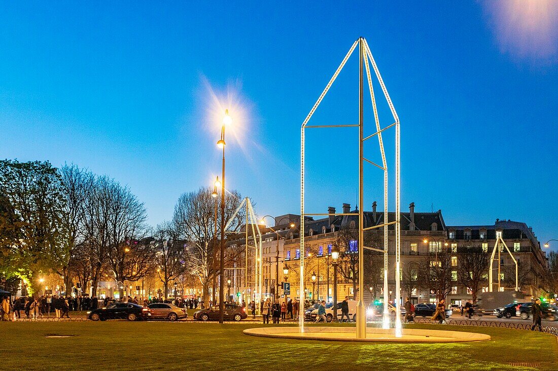 France, Paris (75), the Champs-Elysées roundabout, the new fountains designed by the Bourroullec brothers, inaugurated on 21/03/2019