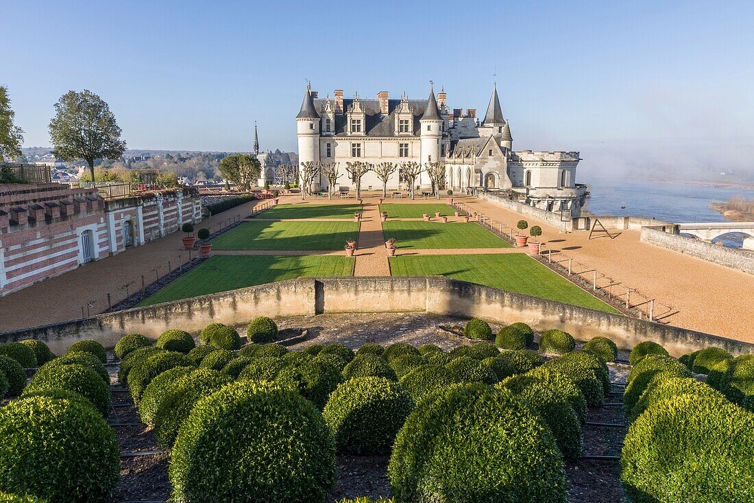 Frankreich, Indre et Loire, Loire-Tal (UNESCO-Welterbe), Amboise, Schloss Amboise, das Schloss von Amboise vom Dile d'Or über der Loire