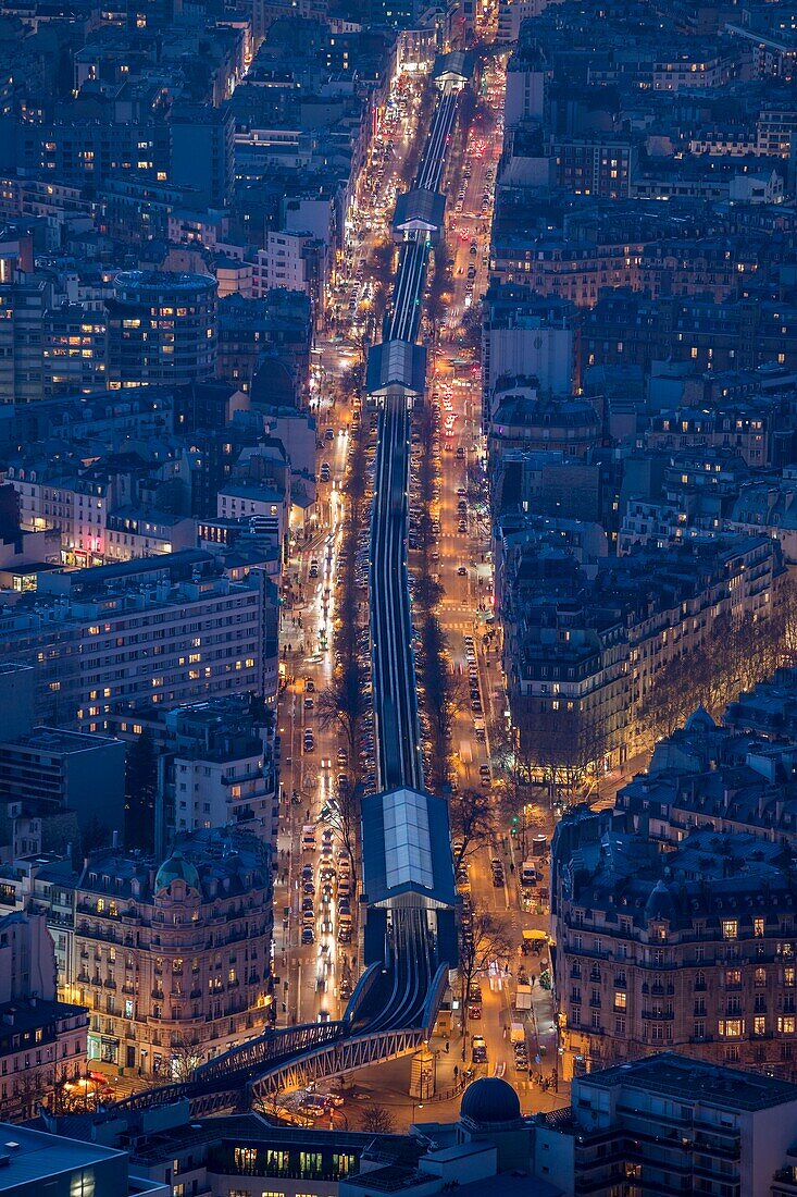 France, Paris, boulevard Garibaldi, and line 6 of the metro, in the foreground the Sèvres-Lecourbe station, then Cambronne, La Motte-Picquet Grenelle and Dupleix