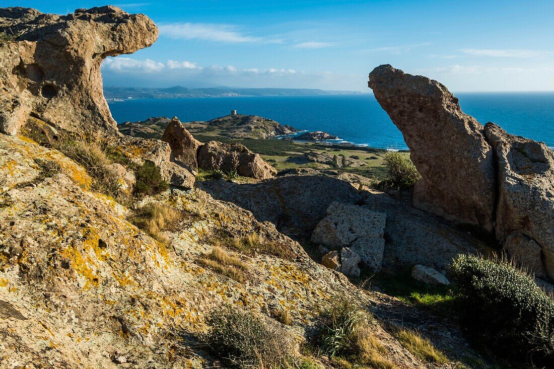 Italy, Sardinia, Bosa, Su Riu e sa Canna rocky promontory