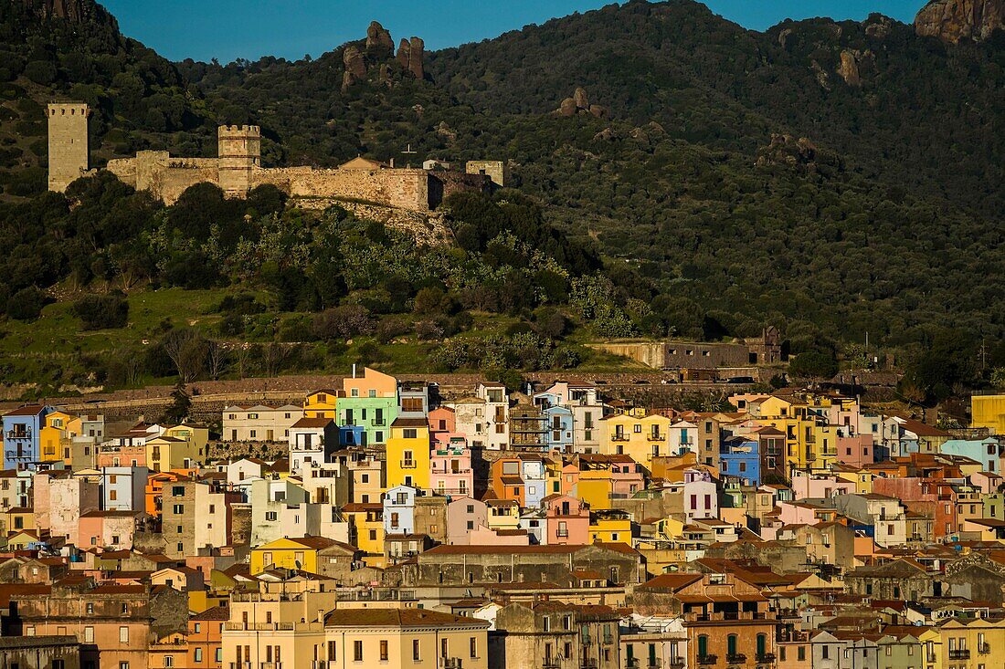 Italy, Sardinia, Bosa, village from the marina