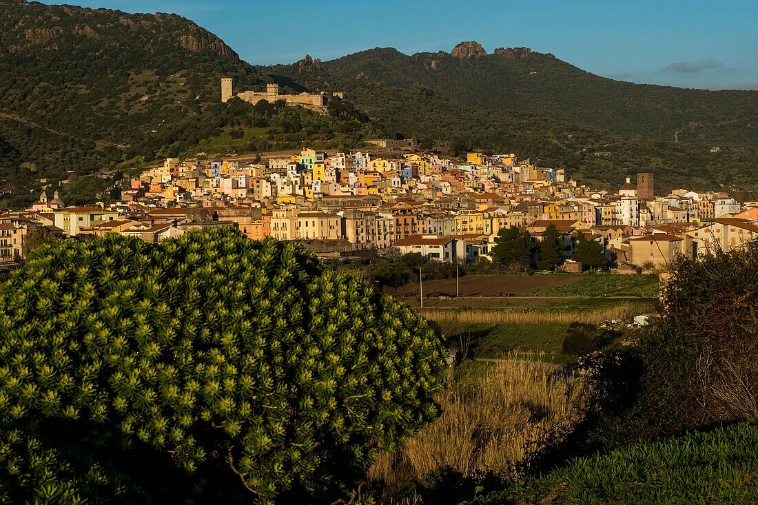 Italy, Sardinia, Bosa, village from the marina