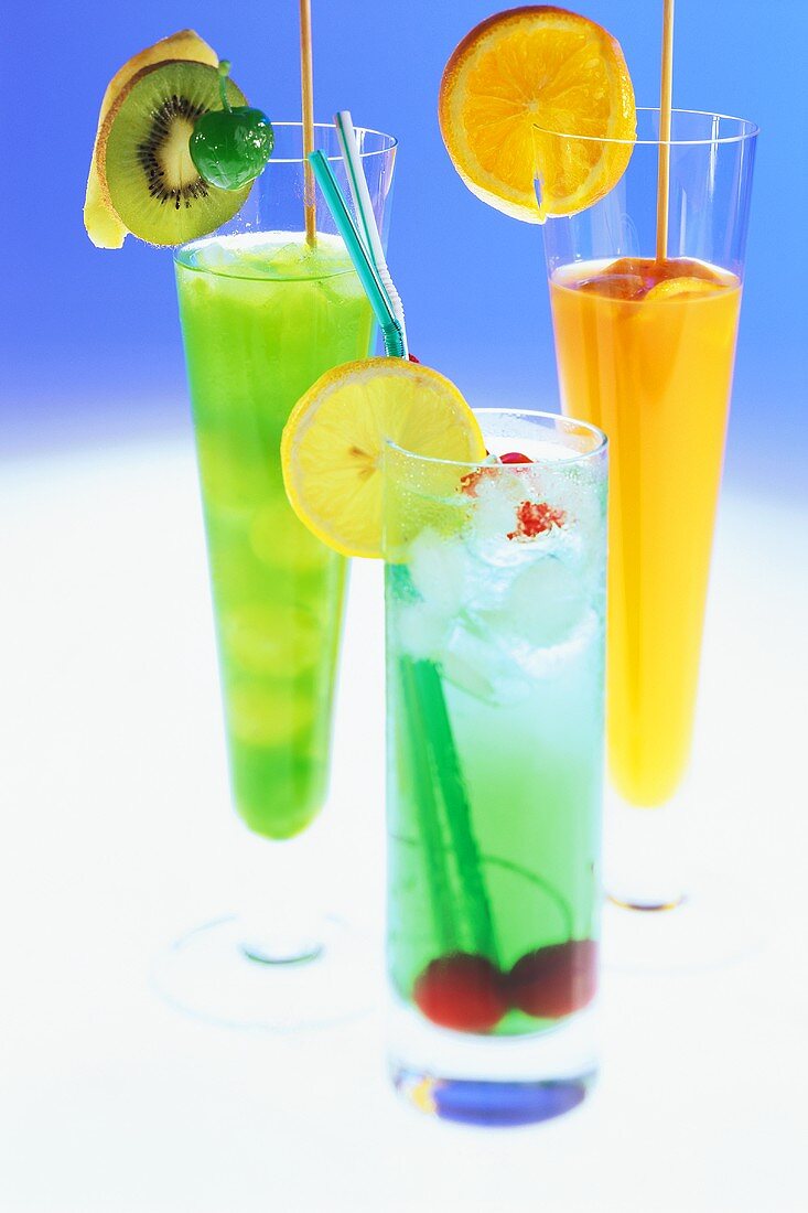 Three colourful fruit cocktails