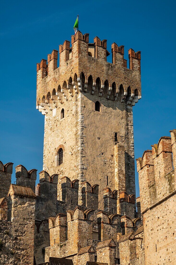 Italy, Lombardy, Lake Garda, Sirmione, the castle of Rocca Scaligieri built in the 14th century