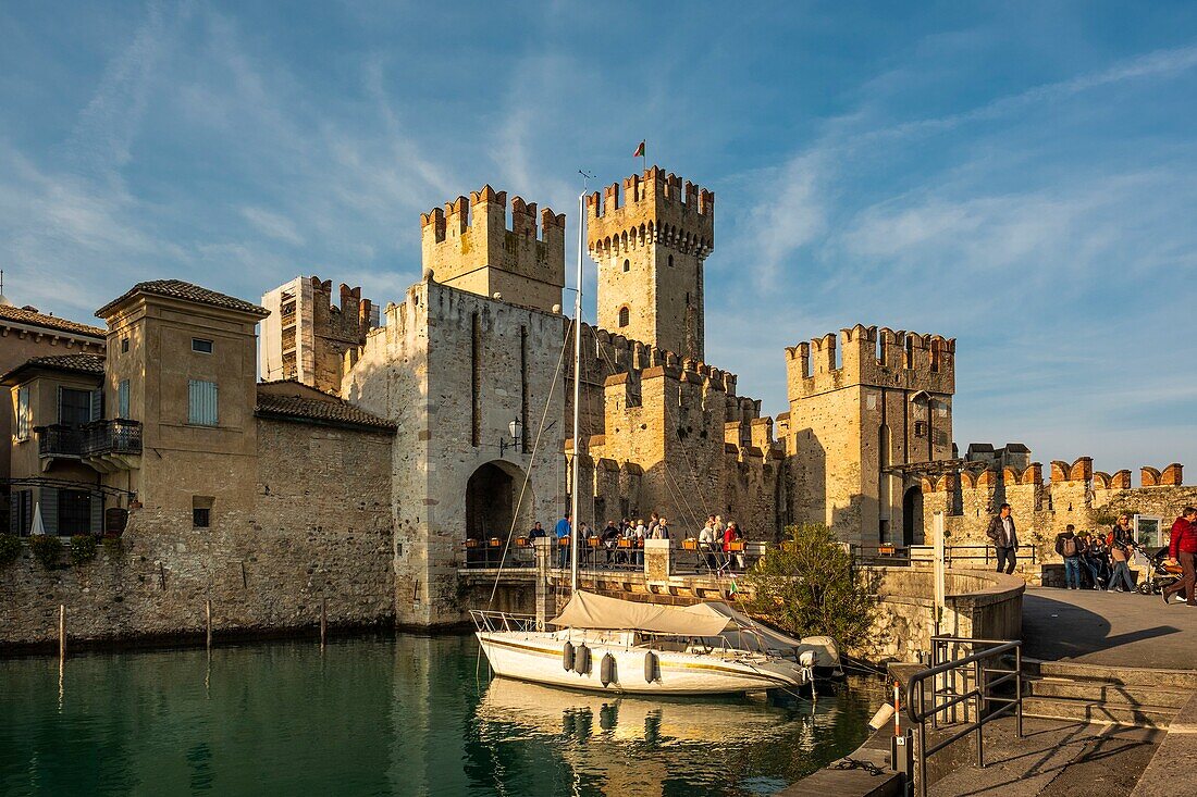 Italy, Lombardy, Lake Garda, Sirmione, the castle of Rocca Scaligieri built in the 14th century