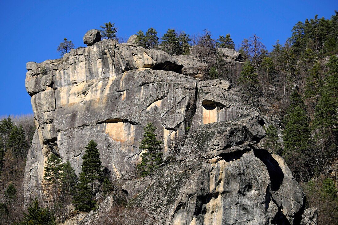 Frankreich, Alpes de Haute Provence, Annot, Entdeckungstour des Gres d Annot, Felsen