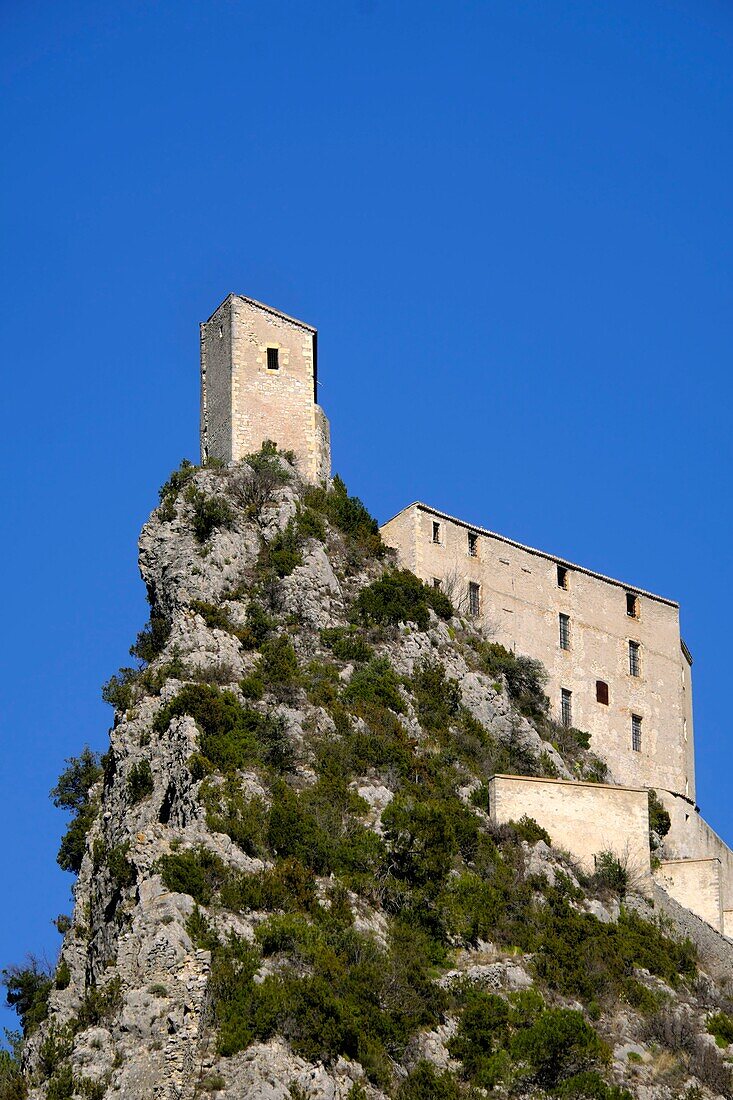 Frankreich, Alpes de Haute Provence, Entrevaux, die Zitadelle trägt die Bezeichnung les plus beaux villages de France (die schönsten Dörfer Frankreichs)