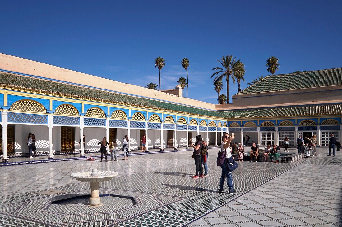 Morocco, High Atlas, Marrakesh, Imperial City, medina listed as World Heritage by UNESCO, Bahia Palace, the court of honor