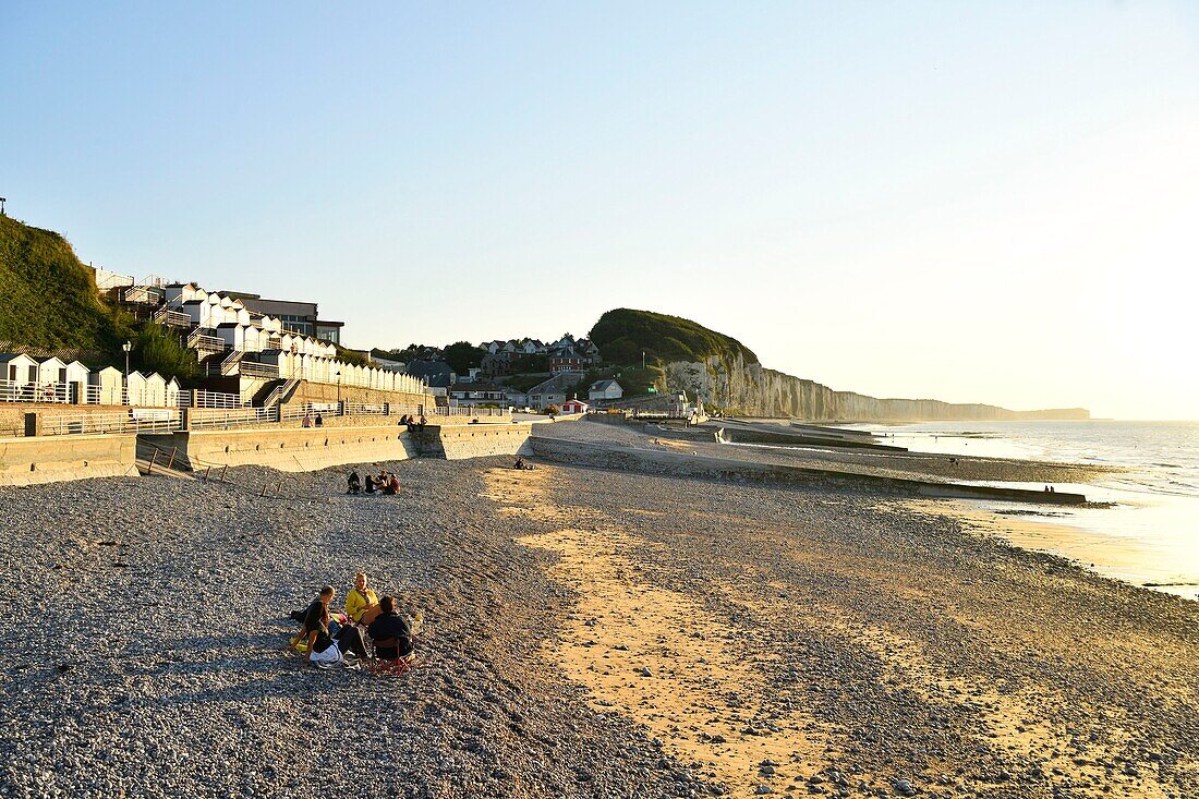 France, Normandy, Seine Maritime,Pays de Caux, Cote d'Albatre, Veules les Roses, The Most Beautiful Villages of France, the beach and the cliffs