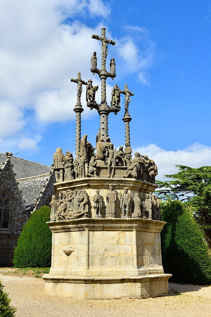 France, Finistere, stop on the Way of St James, Plougonven, parish enclosure, the calvary (1554)