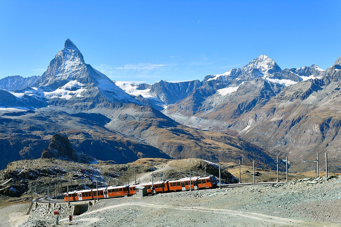 Schweiz, Kanton Wallis, Zermatt, Zug zum Gornergrat (3100 m), Aussichtspunkt auf das Matterhorn (4478 m)