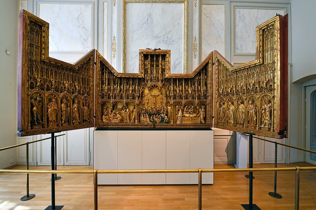 Frankreich, Cote d'Or, Dijon, von der UNESCO zum Weltkulturerbe erklärtes Gebiet, Musee des Beaux Arts (Museum der schönen Künste) im ehemaligen Palast der Herzöge von Burgund, Altarbilder der Kartause von Champmol, Altarbild der Heiligen und Märtyrer aus dem 14.