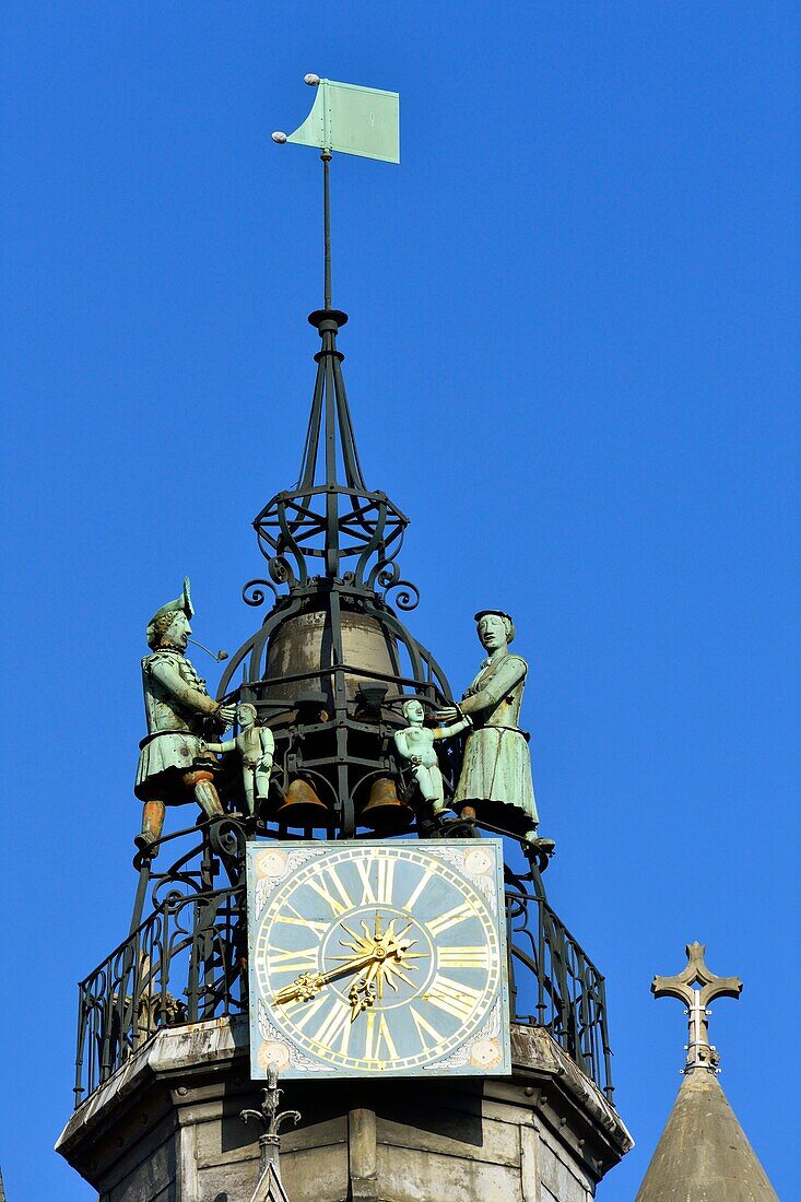France, Cote d'Or, Dijon, area listed as World Heritage by UNESCO, Notre Dame Church, Jacquemart clock