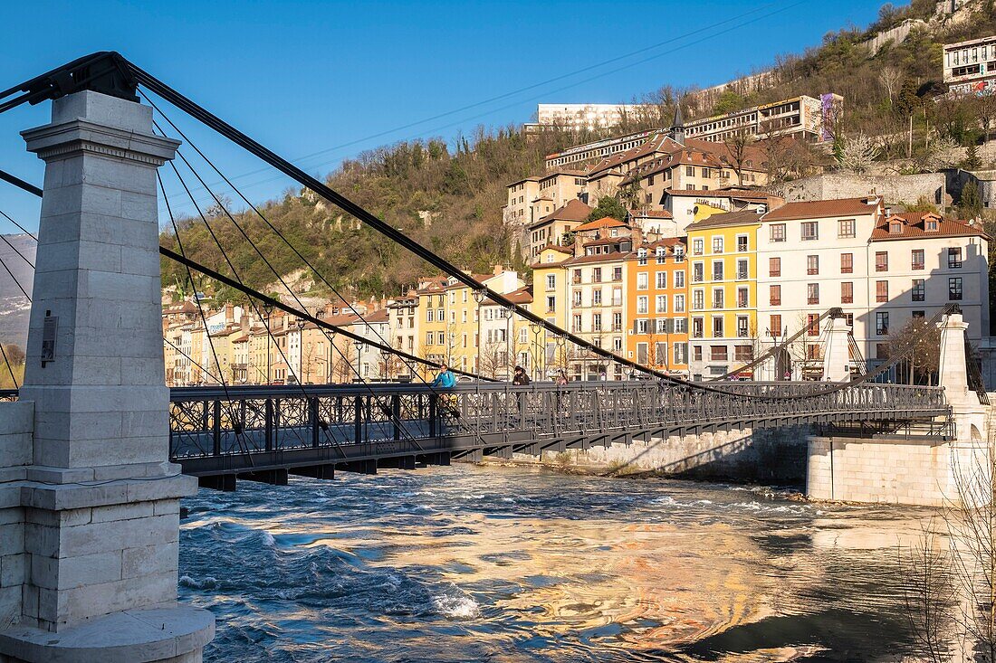 France, Isere, Grenoble, banks of Isere river, Saint Laurent district, Saint Laurent footbridge built in 1837