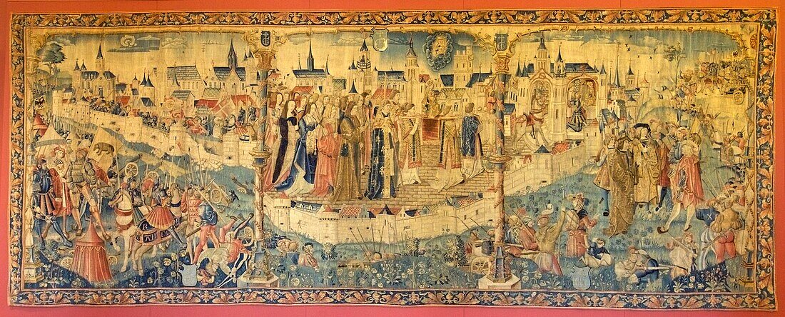 France, Cote d'Or, Dijon, area listed as World Heritage by UNESCO, Musee des Beaux Arts (Fine Arts Museum) in the former palace of the Dukes of Burgundy, he tapestry of the siege of Dijon in 1513 by the swiss