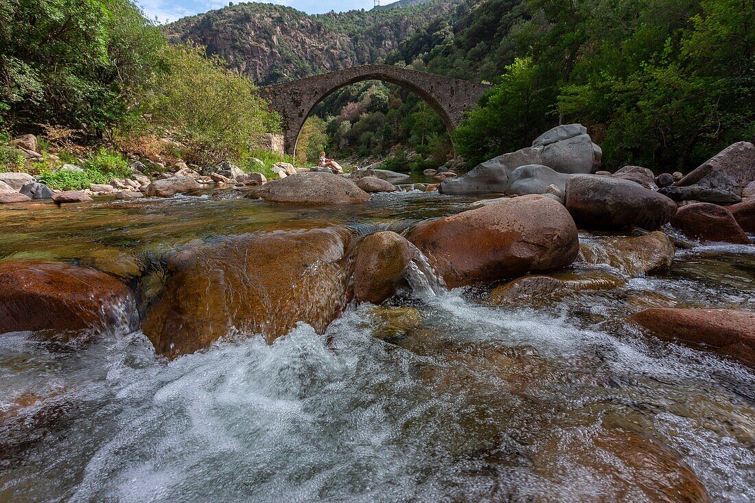 France, Corse du Sud, near the village of Ota, Genoese bridge of Pianella of the XVth century