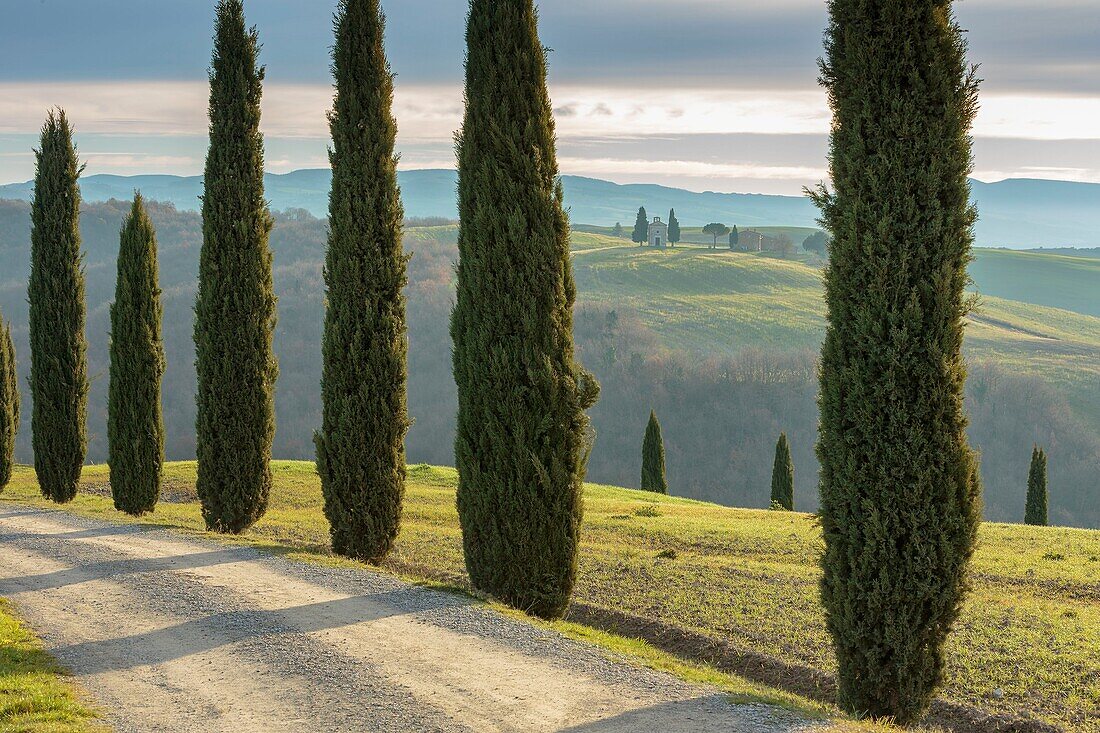 Italien, Toskana, Val d'Orcia, von der UNESCO zum Weltkulturerbe erklärt, San Quirico d'Orcia, Kapelle Madonna di Vitalita