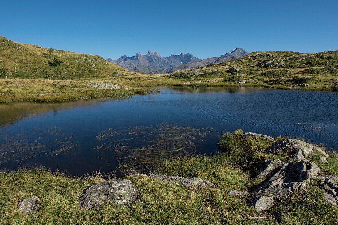 France, Savoie, Saint Jean de Maurienne, not far from the cross of the Iron Cross, the needles of Arves and Lake Guichard