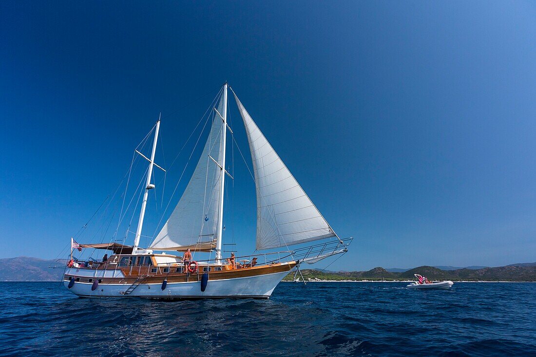 France, Haute Corse, Gulf of Saint Florent, the gulet type wooden boat of Jacques Croce, Aliso day Cruise compulsory mention