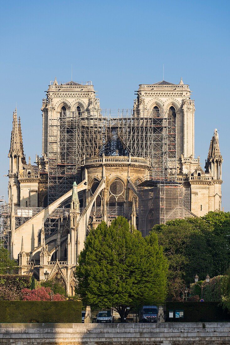 France, Paris, Notre Dame de Paris Cathedral, two days after the fire, April 17, 2019