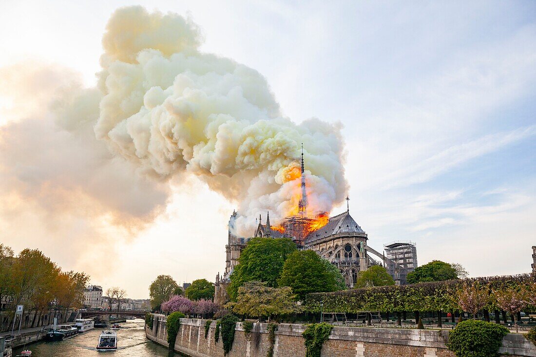 Frankreich, Paris, UNESCO-Welterbegebiet, Ile de la Cite, Kathedrale Notre Dame de Paris, Brand, der die Kathedrale am 15. April 2019 verwüstet hat