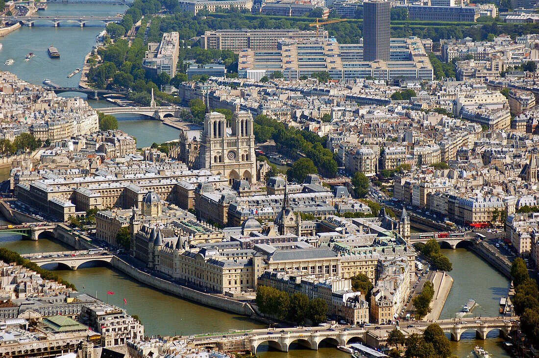 Frankreich, Paris (75), von der UNESCO zum Weltkulturerbe erklärtes Gebiet, Kathedrale Notre-Dame auf der Ile de la Cité (Luftaufnahme)