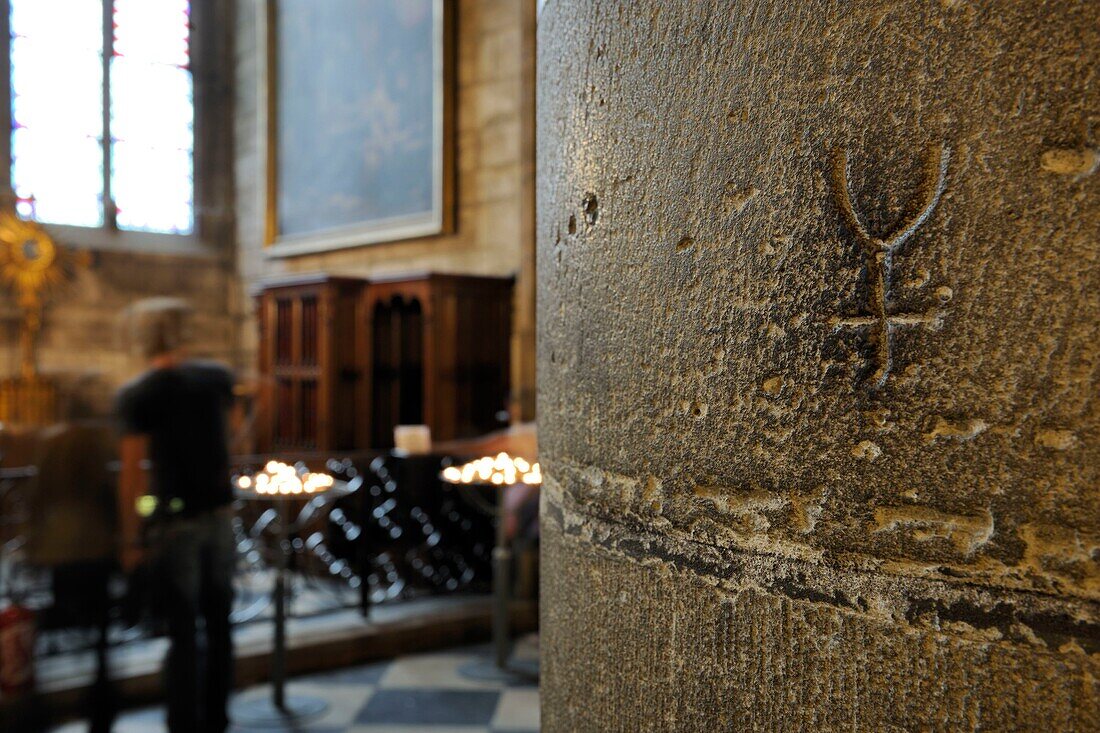 Frankreich, Paris, Gebiet des UNESCO-Welterbes, Île de la Cite, Kathedrale Notre-Dame, Zeichen der Steinmetze